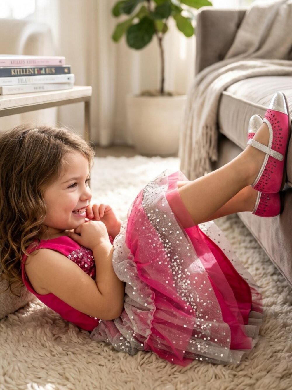 FabKids ✦ Pink & Silver Ballet Flats ✦ Cap Toe Perforated Upper Strap 10 NWT